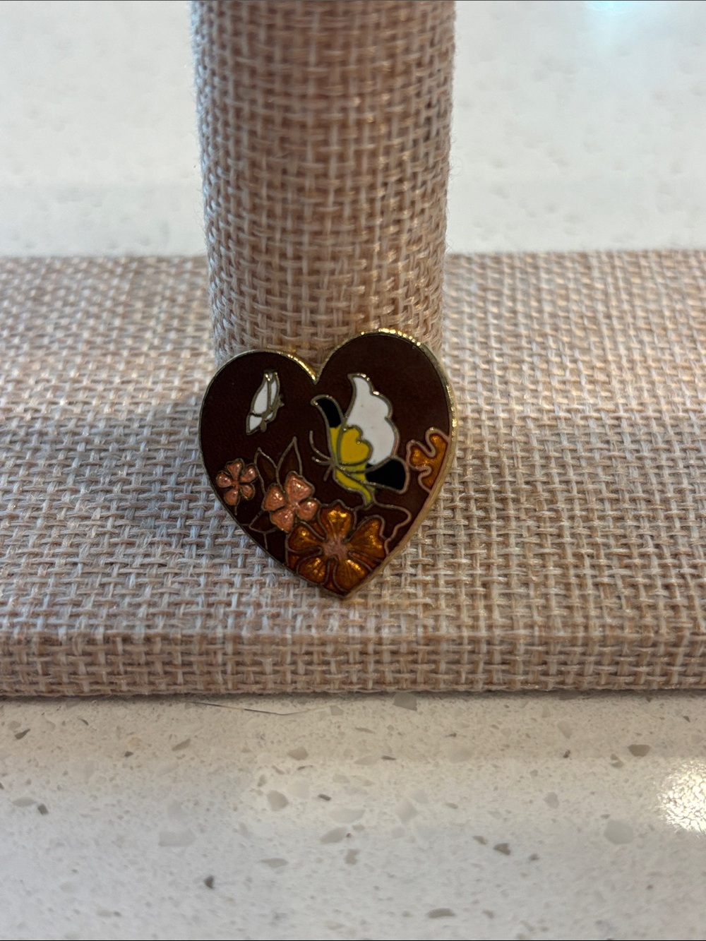 Vintage Cloisonne Enamel Heart Pin Brooch